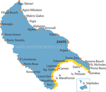 Carte de la côte sud de Zakynthos